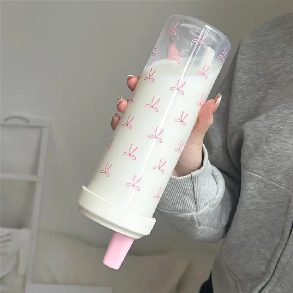 500/700Ml Pink Bow Water Cup With Straw Coffee Bubble Milk Tea Plastic Cup Large Capacity Students Water Bottle Straw Bottle