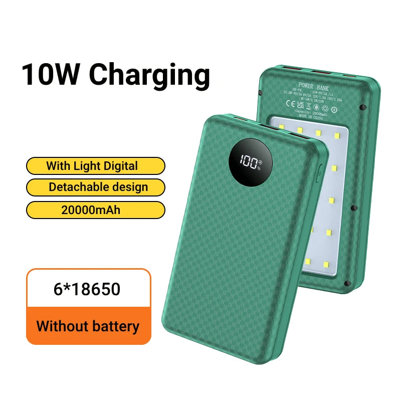18650 Power Bank Battery Box 18650 Battery Cases Easy Carry Design For Daily Work 10W 6x18650 Power Bank Battery Storage Case