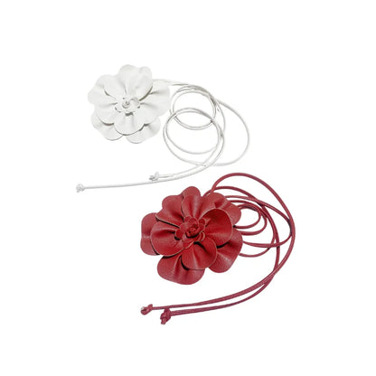 Bohemian PU Leather Waist Belt - Large Flower Tie Wrap Sash with Bow for Dress Decoration