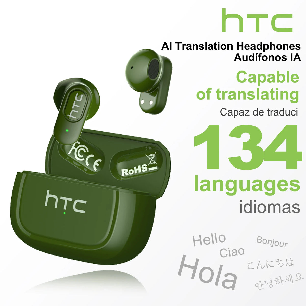 【AI Translator Earbuds】HTC NE51 Bluetooth Earphones TWS In-Ear Sport Wireless Headphones Long Life with Mic Ultralight Earbuds