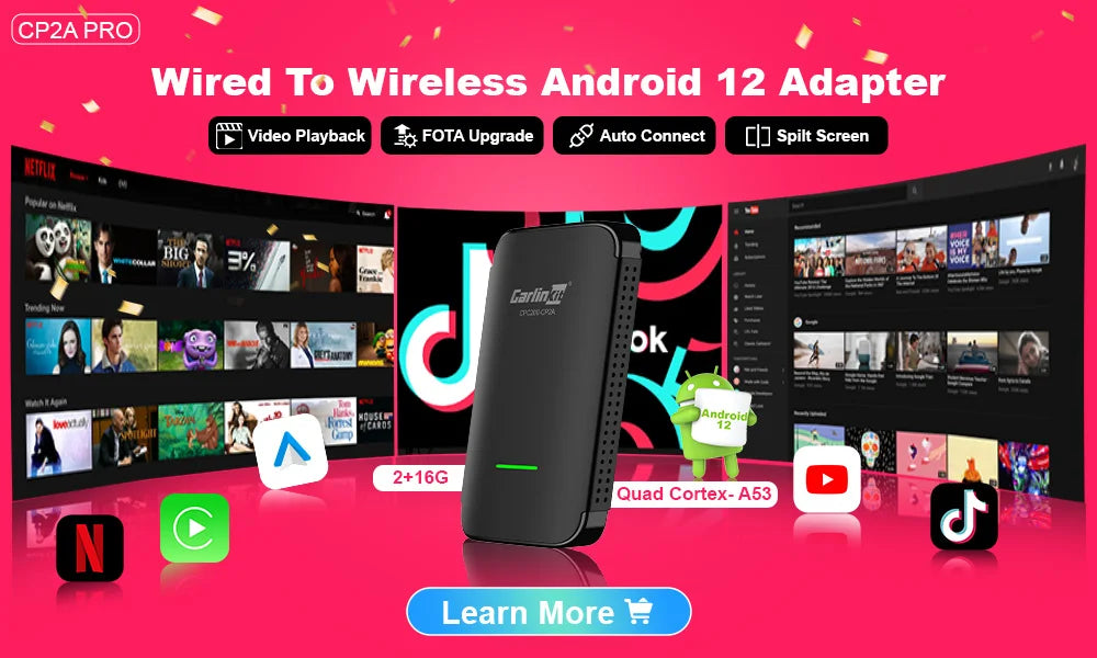 CarlinKit Wireless Carplay TV Box Smart 8+128G Android Auto AI Box  HDMI Output Android 13 Video Adapter For Youtube Kia IPTV