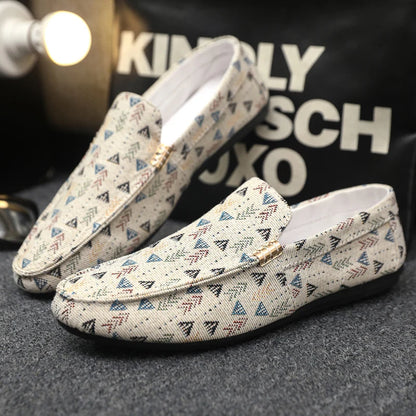 Summer Flat Casual Shoes Men Canvas Loafers Lightweight Breathable Slip-on Shoes Man Comfortable Non-slip Men's Driving Shoes