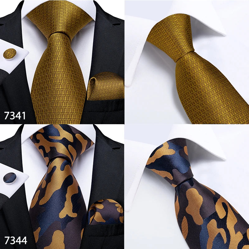 Fashion Men Tie Luxury Gold Black Dot Striped Paisley Silk Wedding Tie For Men DiBanGu Designer Hanky Cufflinks Gift Tie Set