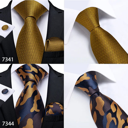Fashion Men Tie Luxury Gold Black Dot Striped Paisley Silk Wedding Tie For Men DiBanGu Designer Hanky Cufflinks Gift Tie Set