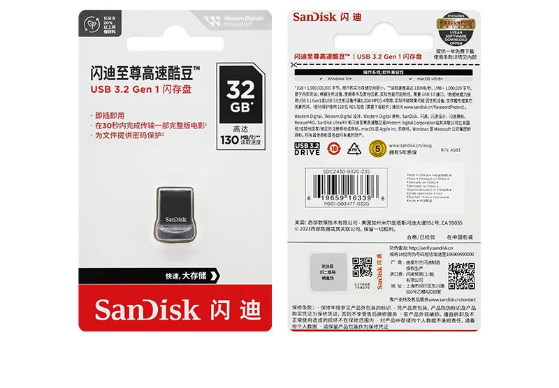 SanDisk Ultra Fit USB 3.2 Pendrive Mini 16GB 32GB 64GB 128GB 256GB 512GB CZ430 Pamięć USB Do 400 MB/s Dysk U