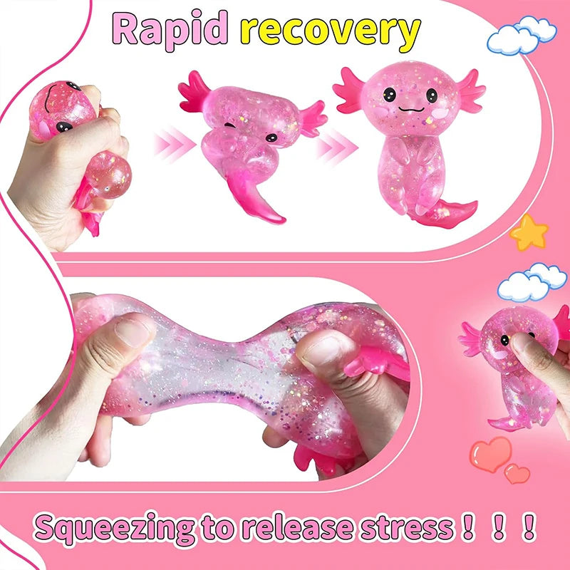Squishy Maltose Axolotl Fidget Toys Soft Glitter Slow Rebound Anxiety Relief Squeeze Stress Ball ASMR Sensory Anti Stress Toy