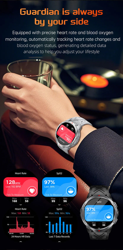 LIGE 1100mAh Military Outdoor Smart Watch Men 1.7" Large Display Compass Sports Watch IP68 Waterproof Bluetooth Call Smartwatch