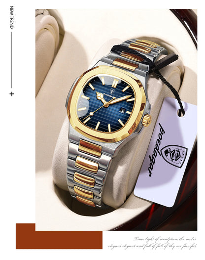 POEDAGAR Fashion Square Watches For Woman Waterproof Luminous Date Ladies Watch Stainless Steel Luxury Quartz Women's Wristwatch