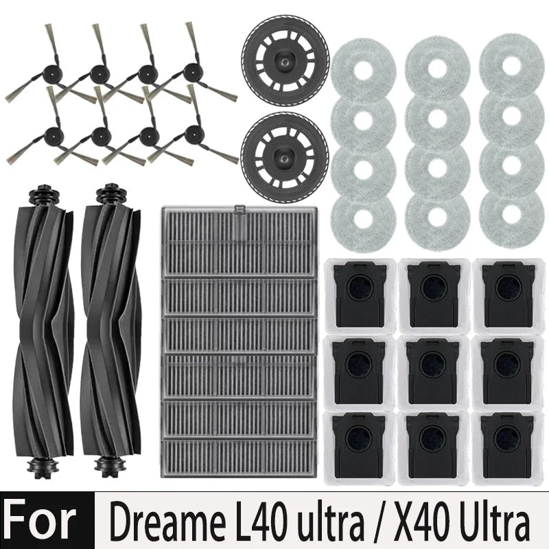 Dreame L40 Ultra / X40 Ultra Vacuum Cleaner Replacement Accessories Main Side Brush HEPA Filter Mop Cloths Dust Bag Spare Parts