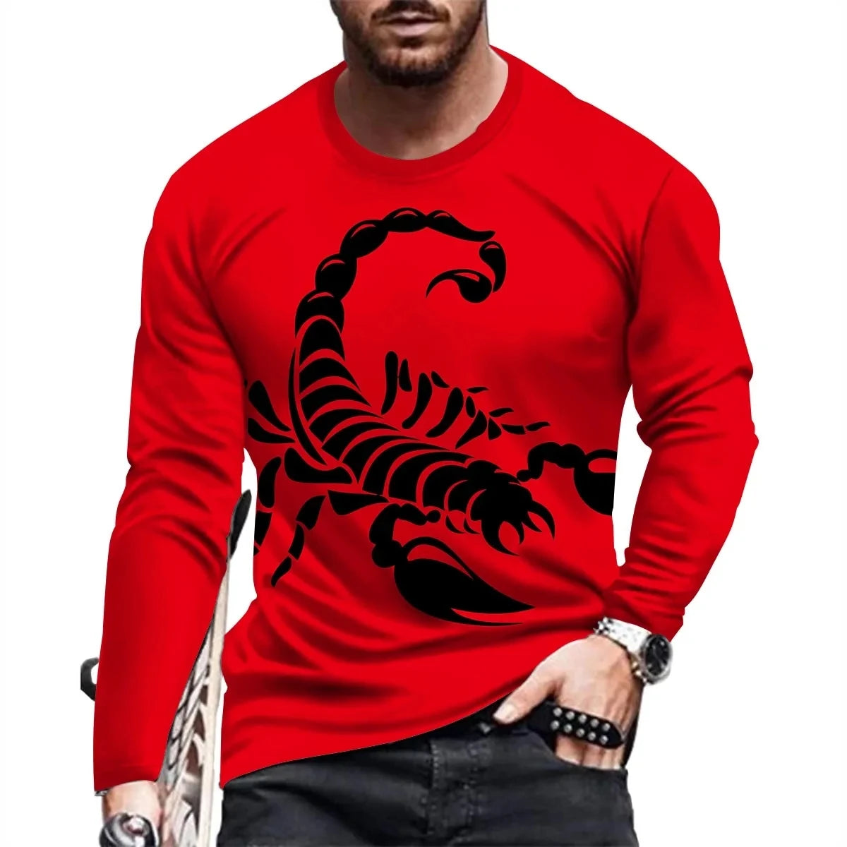 Scorpion 3D Print Long Sleeve Round-Neck Fashion Animal Pattern Men's T-Shirts Streetwear Pullovers Tops Loose Casual Man Tees