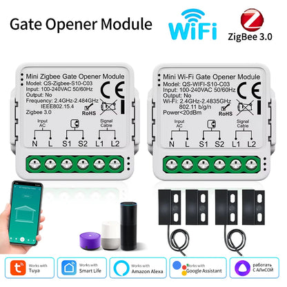 100-240V Tuya Zigbee WiFi Gate Opener Module Smart Garage Door Controller Switch Smart Life App Remote Control Alexa Google Home