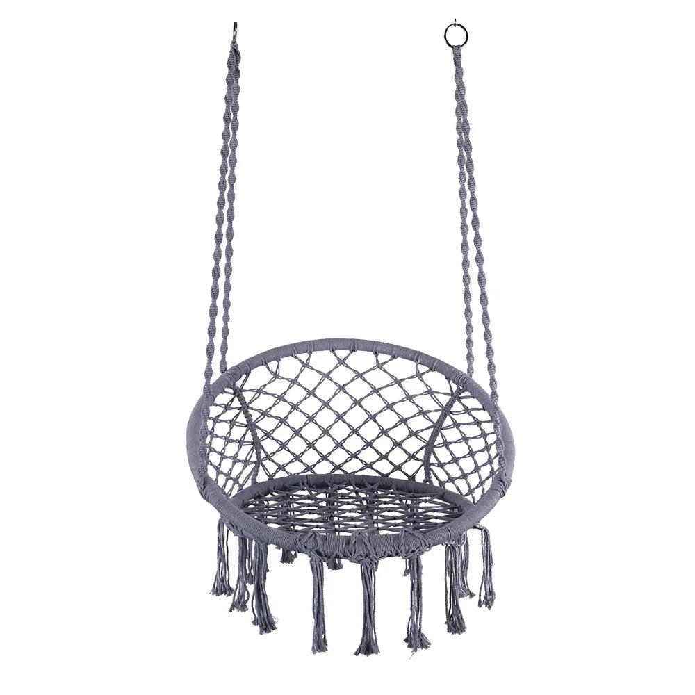 Nordic Style Cozy Macrame Hanging Chair Swing for Balcony Boho Egg Swing Seat Indoor Outdoor Rope Hammock Chair with Fringe