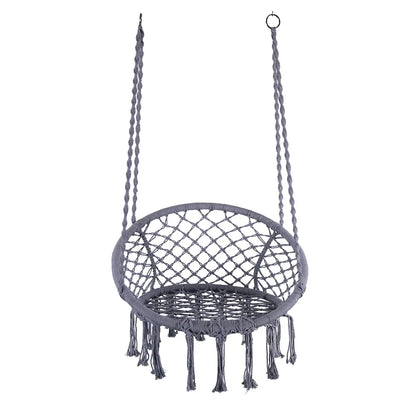 Nordic Style Cozy Macrame Hanging Chair Swing for Balcony Boho Egg Swing Seat Indoor Outdoor Rope Hammock Chair with Fringe