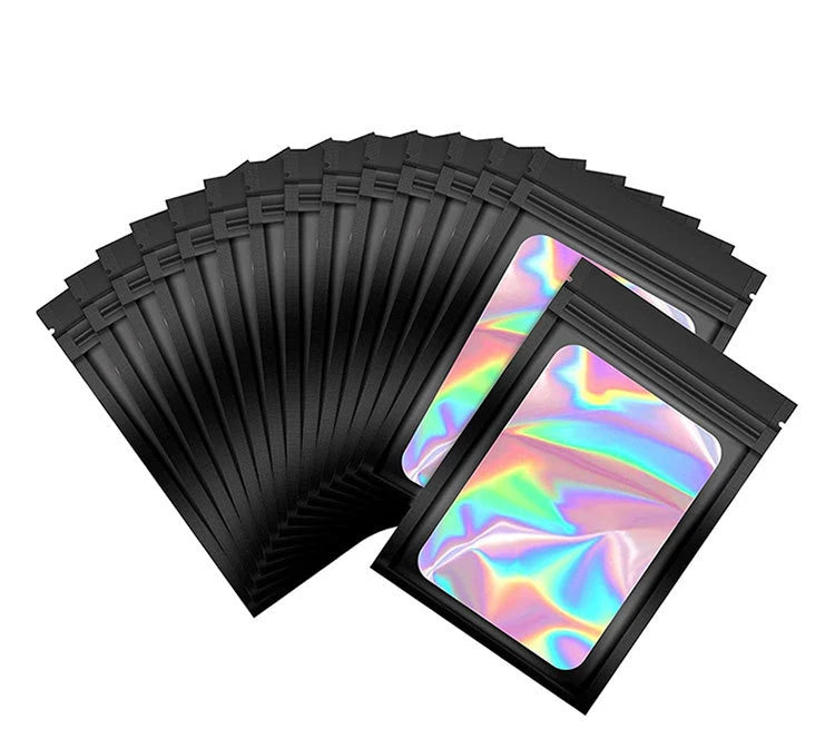 50pcs pack Mylar Bags Laser Color Plastic Packaging Mini Pouch Resealable ZipLock Smell Proof Coffee Herb Powder