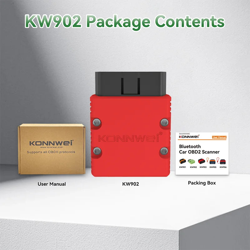 2026 KONNWEI KW902 Elm327 V1.5 OBD2 Bluetooth Car Diagnostic Scanner Mini obd Code Reader for Android/IOS Off Check Engine Light