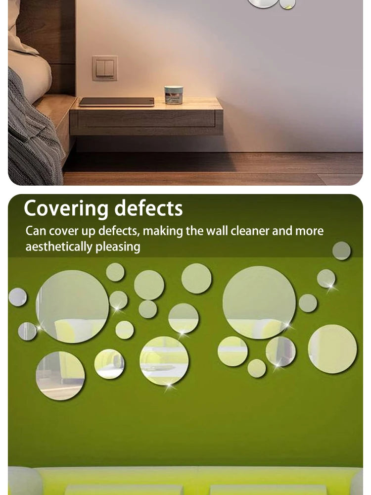 26 PCs 3D Acrylic Mirror Wall Stickers, Round Mirror, DIY Bedroom, Bathroom and TV Backroom Stickers Wall Decoration