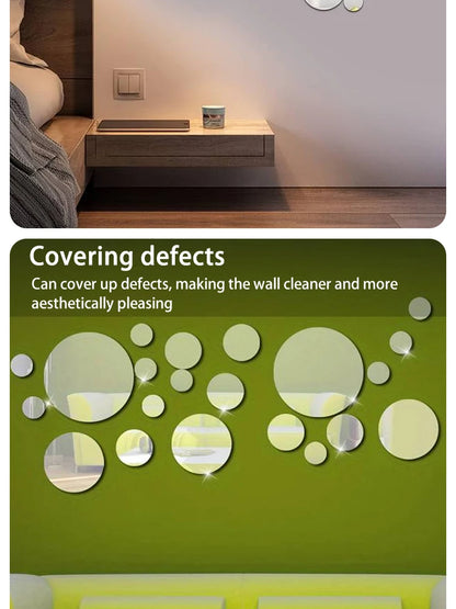 26 PCs 3D Acrylic Mirror Wall Stickers, Round Mirror, DIY Bedroom, Bathroom and TV Backroom Stickers Wall Decoration