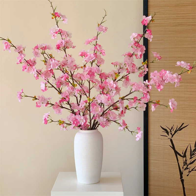 Japanese Style Artificial Cherry & Peach Blossom Bouquet, Faux Dried Floral Ornaments for Table & Living Room Home Decoration