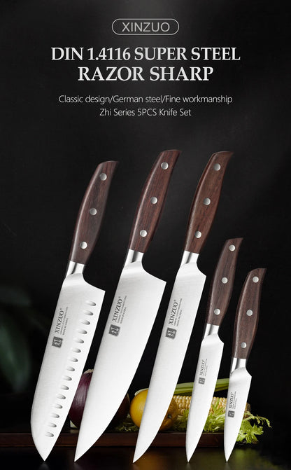 XINZUO 1-5PCS High Quality 3.5+5+8+8+8"  Paring Utility Cleaver Chef Knife Germany 1.4116 Stainless Steel Kitchen Knife Sets