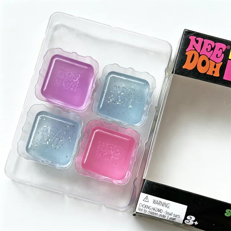 Needoh Nice Ice Baby Mini 4 Pack Squish Cube Sensory Toy Multicolored Knead Stretch Stress Relief Hand Squeeze Toy Leisure Gift