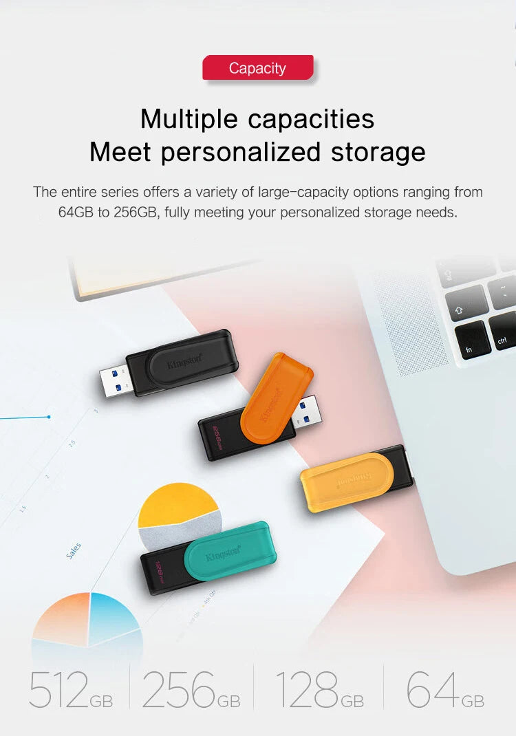 Kingston DataTraveler Exodia S USB Flash Drive 64GB 128GB 256GB 512G USB 3.2 Gen 1 Pen Drive Black DTXS Flash Drive for Computer