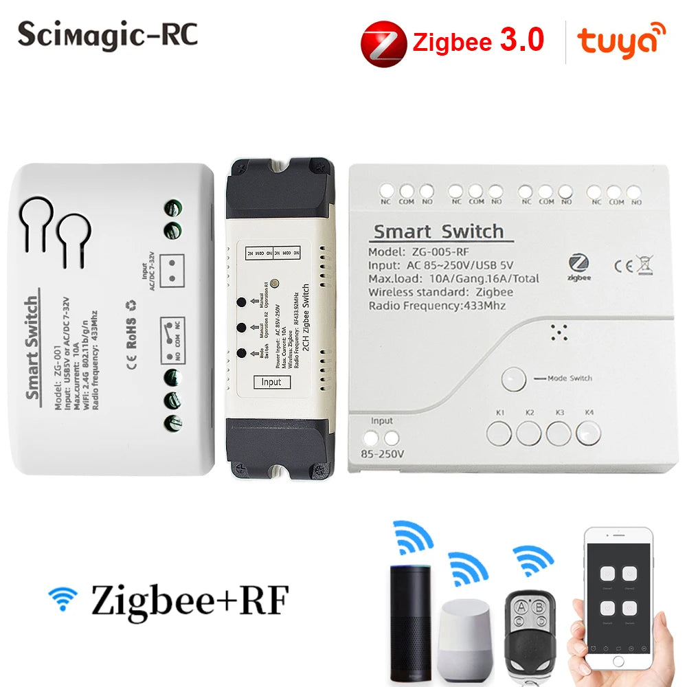 Tuya Zigbee Relay 4CH Smart Home Switch Module APP Remote Control Wireless Radio RF 433 4 Channel Relay for Zigbee Gateway Hub