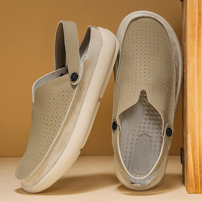 Men's Breathable perforated casual Dress sandals summer lightweight soft sole outdoor walking shoes fashion comfort tide shoes