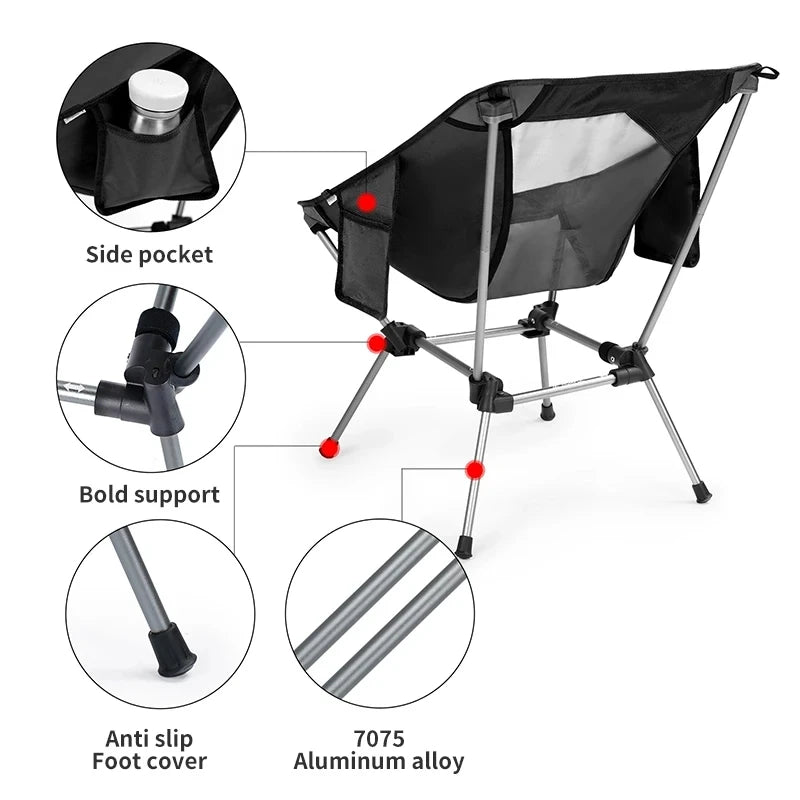 PACOONE Travel Ultralight Folding Chair Detachable Portable Moon Chair Outdoor Camping Fishing Chair Beach Hiking Picnic Seat