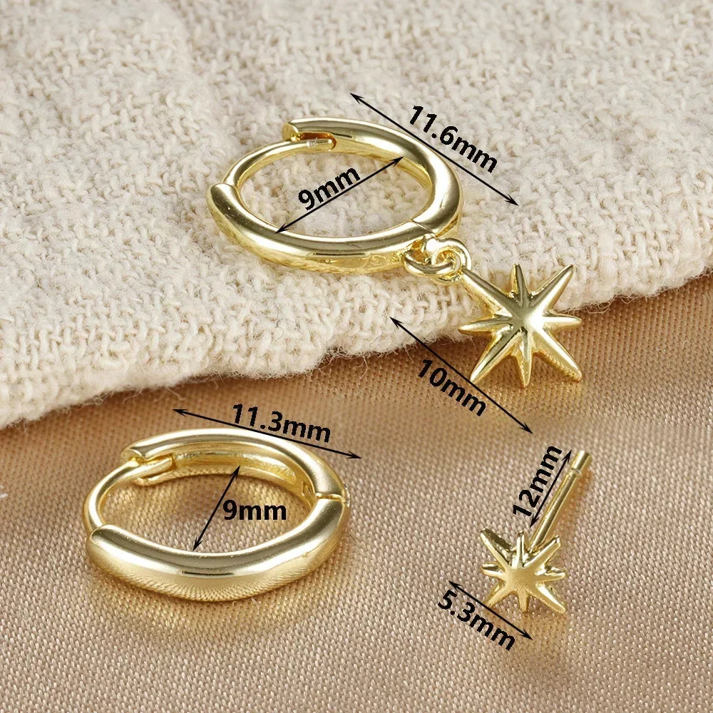 3 Piece Fashion Stainless Steel Round Star Drop Earrings Set for Women 18K Gold Plated Dangle Earring Punk Unisex Rock Jewelry