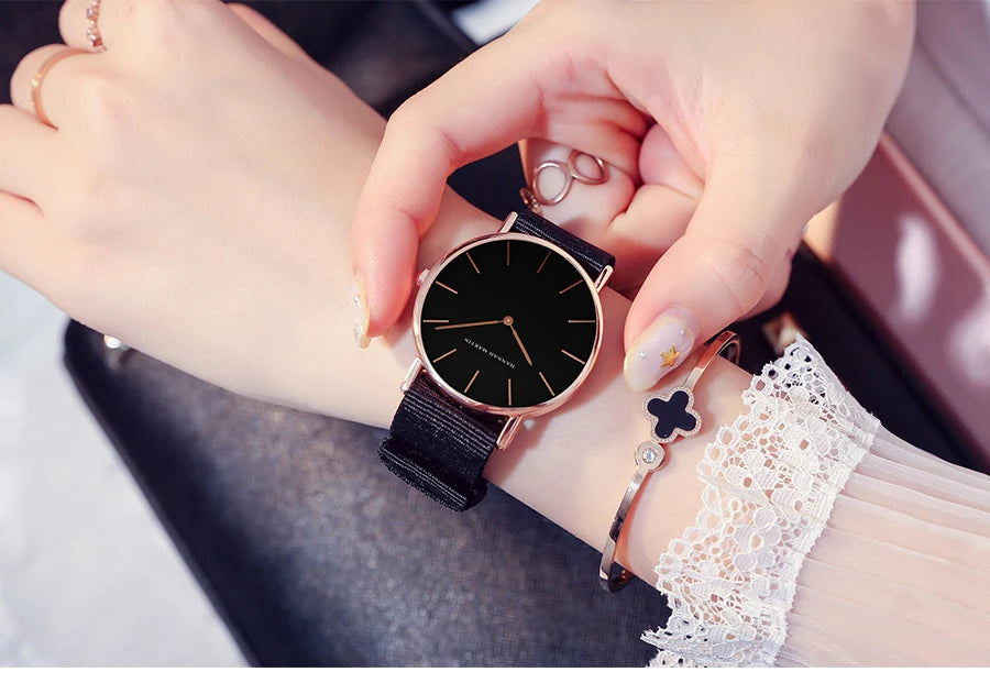 Hannah Martin Hot New Ms Fashion Simple Quartz Movement Watch High Quality Leather Strap Waterproof Lady Watch Relogio Feminino