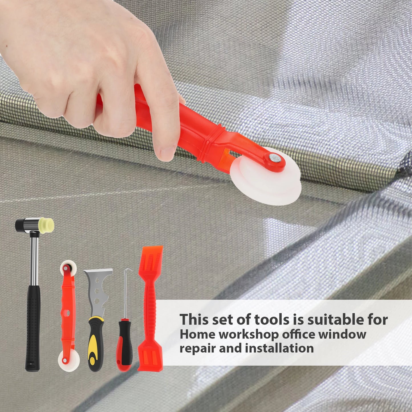 5Pcs Professional Window Glazing Tool Kit Window Screen Replacement Installation Tool with Handle for Home Workshop Office