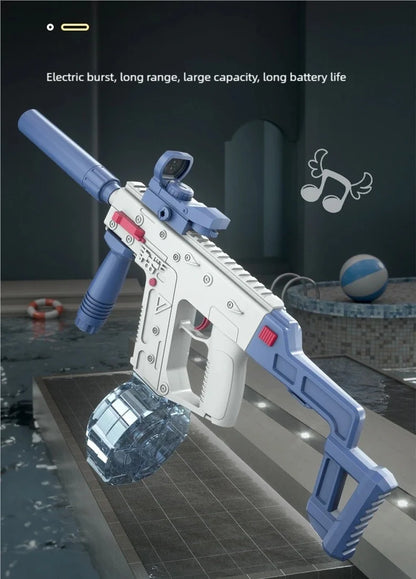 White/Blue Electric Water Gun, High-Pressure, Powerful, Long-Range, Summer Water Toy for Kids and Adults, Fully Automatic Continuous Firing, Large-Capacity Drum Water Tank, Beach and Pool Water Fight Gadget