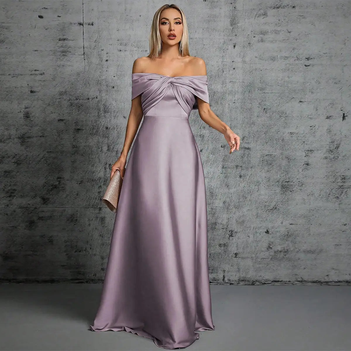 Mgiacy Line neck irregular cross pleated satin gown ball dress Party dress bridesmaid dress