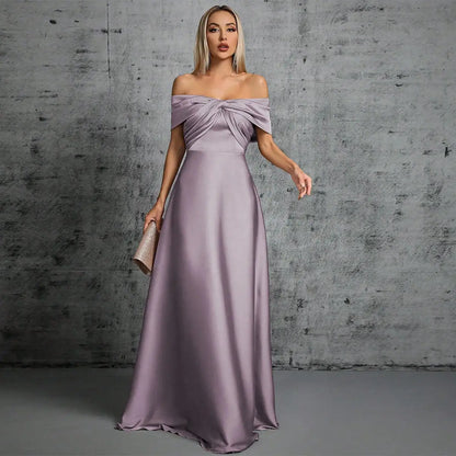 Mgiacy Line neck irregular cross pleated satin gown ball dress Party dress bridesmaid dress