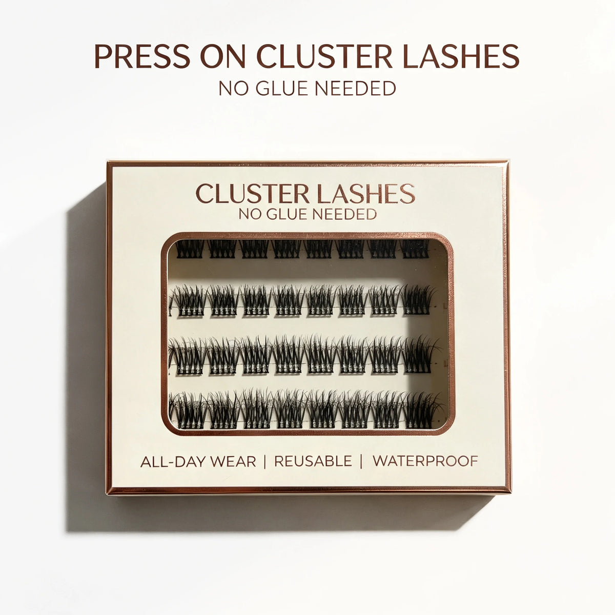 2‑5 Days Strong Hold Press On Cluster Lashes Wide Black Pre‑glued Band Self Adhesive Eyelashes NEW No Glue Need Lash Clusters