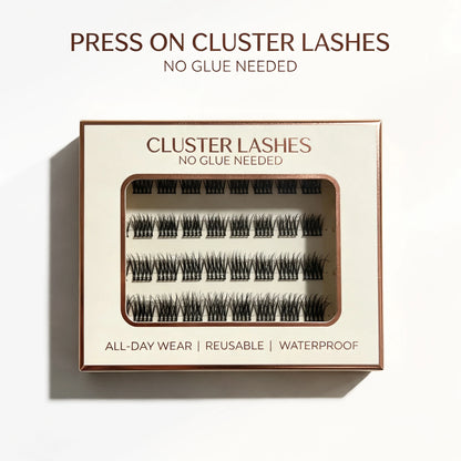 2‑5 Days Strong Hold Press On Cluster Lashes Wide Black Pre‑glued Band Self Adhesive Eyelashes NEW No Glue Need Lash Clusters