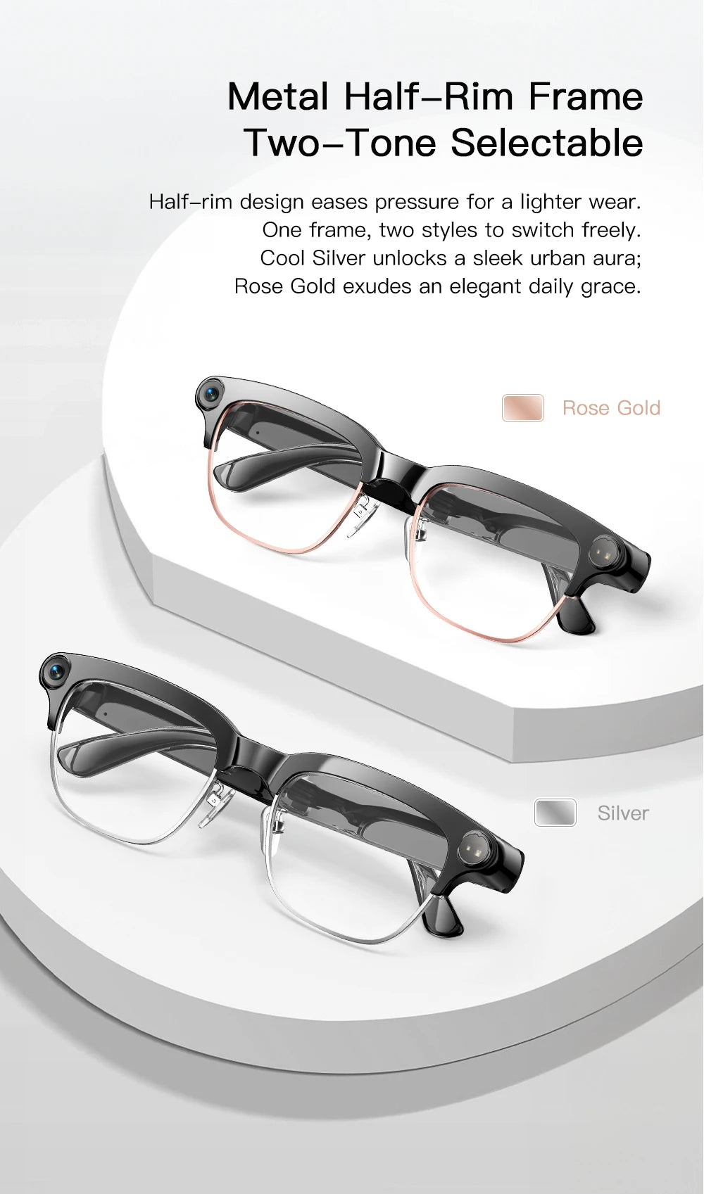 2026 New 8MP Ultra-Wide HD Camera Smart Glasses Video Record 4GB AI Photo Recognition BT Call Translation Voice Smart Glasses