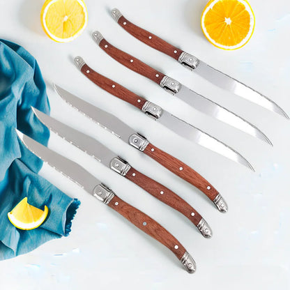 4/6/8P Serrated Steak Knives Set Dinner Knife Cutlery Imitation Steel Table Knife Sharp Handle Cutlery Knife Kitchen Tableware