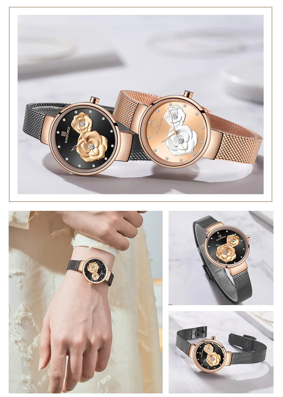 NAVIFORCE Luxury Women Watch Waterproof Dress Wristwatch Stainless Steel Bracelet Strap Elegant Lady Fashion Casual Female Gift