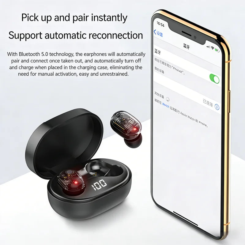 E6S Bluetooth 5.3 TWS Earbuds Noise Cancelling Wireless Headphones, HD Mic, Deep Bass, One-Step Pairing for Gaming & Calls