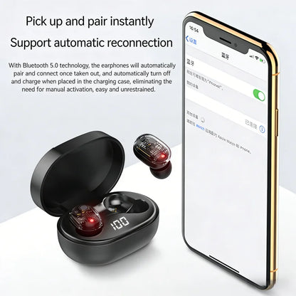 E6S Bluetooth 5.3 TWS Earbuds Noise Cancelling Wireless Headphones, HD Mic, Deep Bass, One-Step Pairing for Gaming & Calls