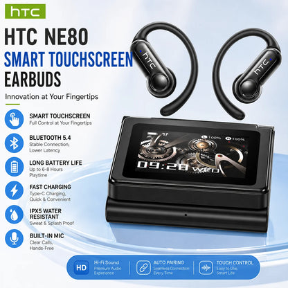 HTC NE80 TWS Wireless Bluetooth Cancelling Stereo Headset IPX5 Waterproof Long Playtime Sport Earbud with Digital Display