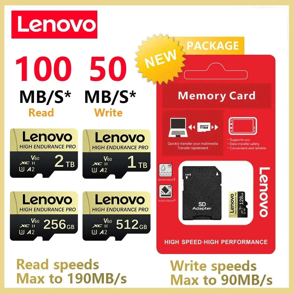 Lenovo SD Memory Card 2TB 1TB Class 10 High Speed Micro TF Card 1TB 512GB For Nintendo Switch PC Smart Phone SD Card 128GB 256GB