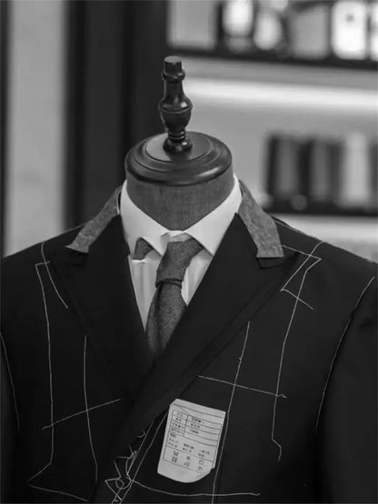 Formal 3 Pieces Men's Grey Herringbone Suits Slim Fit Peak Lapel Tweed Prom Tuxedos For Wedding/Business(Blazer+Vest+Pants)