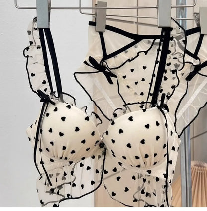 BANERDANNI Simple Light Luxury Love Printed Lace Underwear Set Women's Small Breasts Gather Sexy Pure Desire Sweet Bra Cute Bra