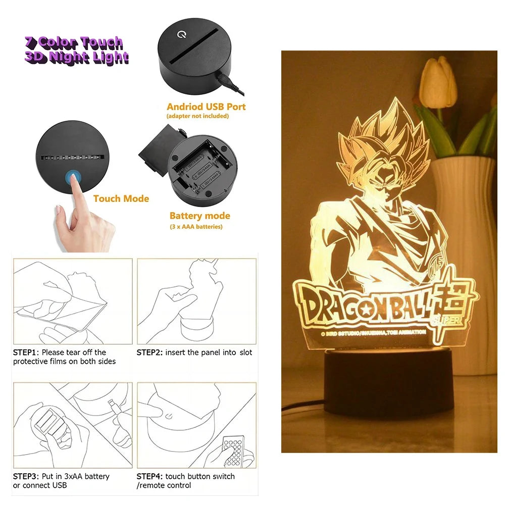 Dragon Ball Z Anime Figures Goku Vegeta Gohan Broly 3D Lamp PVC Action Figures Toys for Children Trunks Buu Super Saiyan Gifts