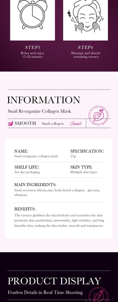 5-Piece Set of Sadoer Snail Collagen Mask, Firming and Moisturizing, Whitening and Hydrating, Facial Skin Care and Beauty Products