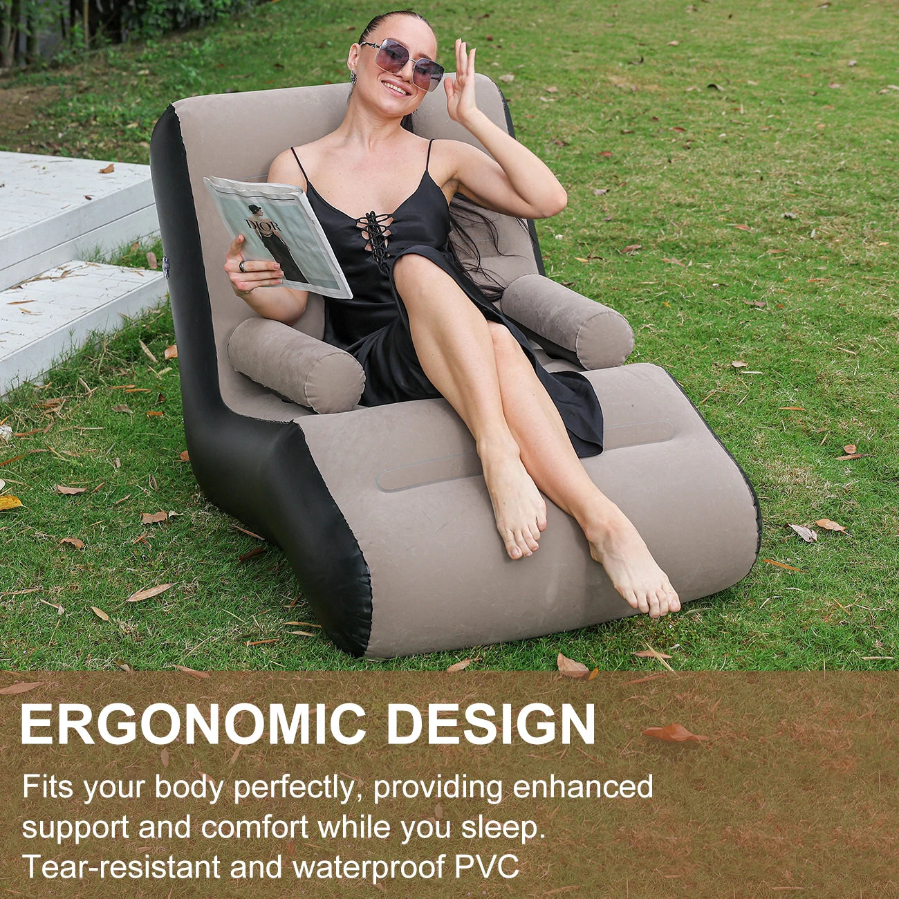 1PC Inflatable Recliner, Foldable Bedroom Living Room Lounge Chair, Indoor Sofa Recliner With Armrests, Outdoor Recliner