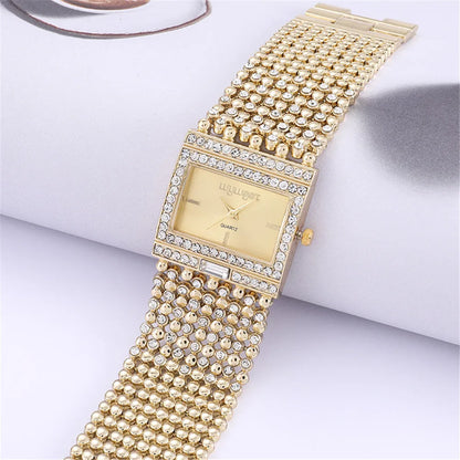 Luxury Simple Square Diamond Encrusted Women's Quartz Watch Gold Skeleton Fashion Women's Clock Gift Dress Wristwatch