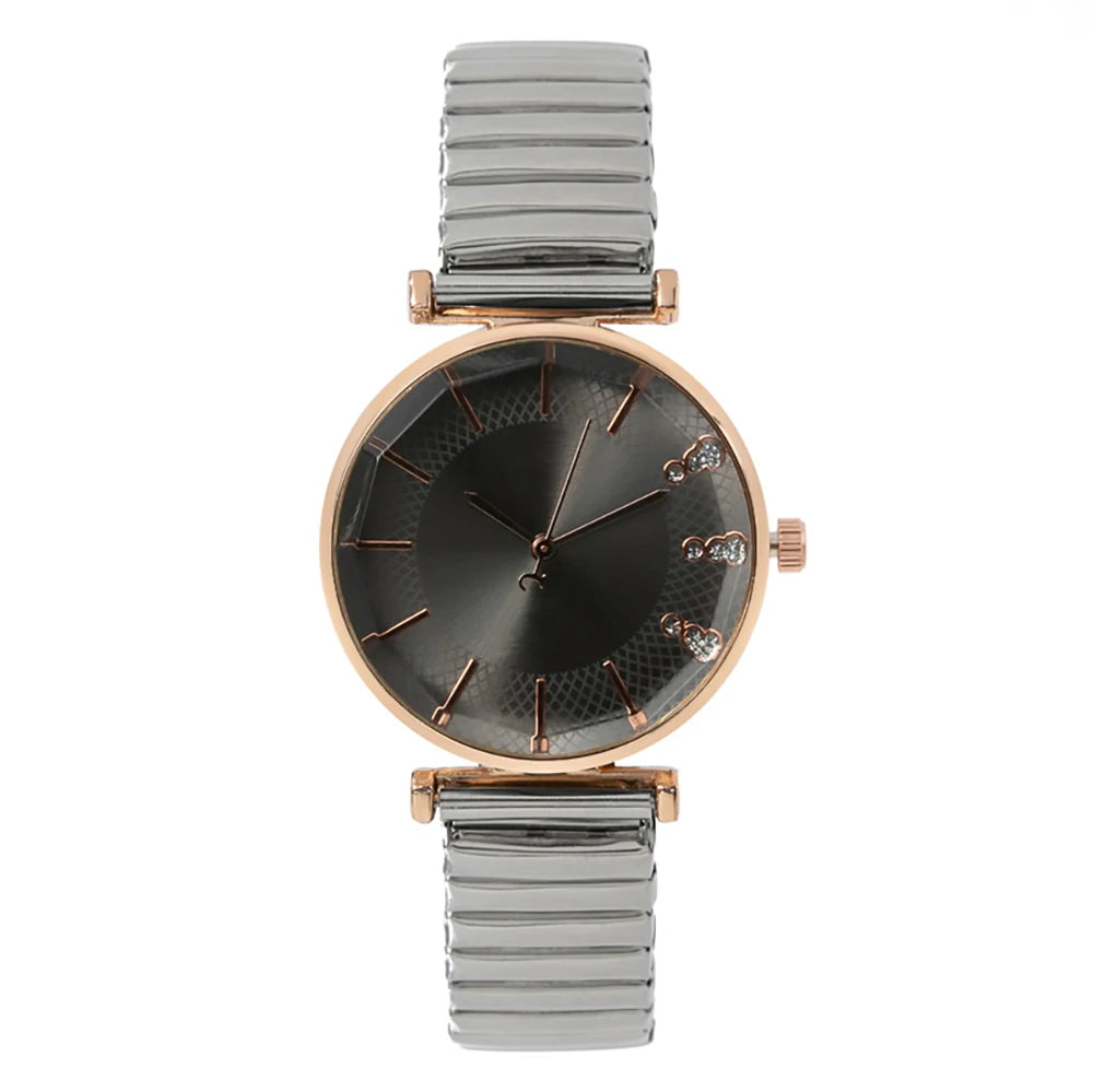 Luxury Treasure Blue Crystal Ladies Quartz Watch - Casual Stainless Steel Stretch Strap Fashion Women's Dress Clock